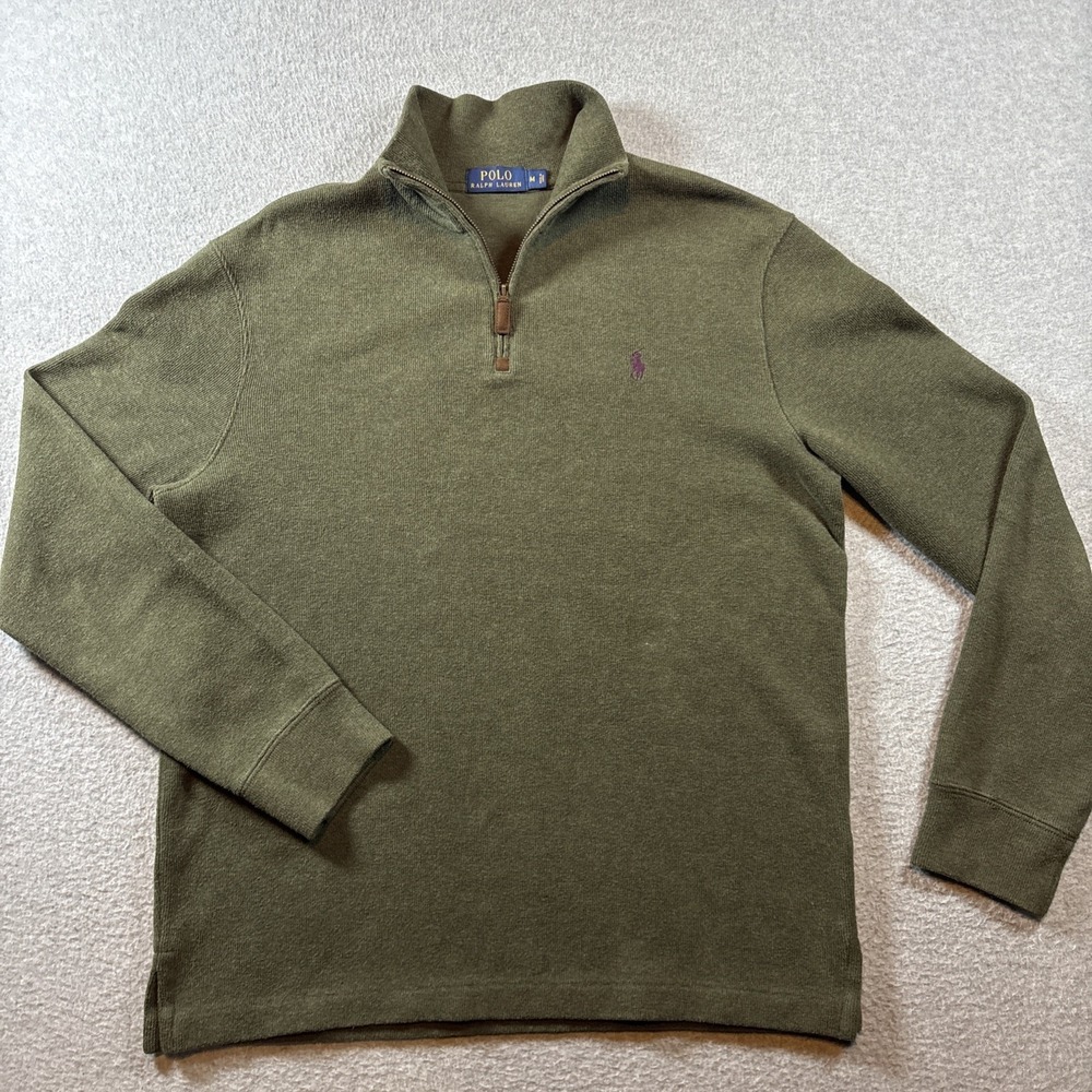 Polo Ralph Lauren Men's Dark Green Quarter Zip Pullover Sz M Preppy School Golf